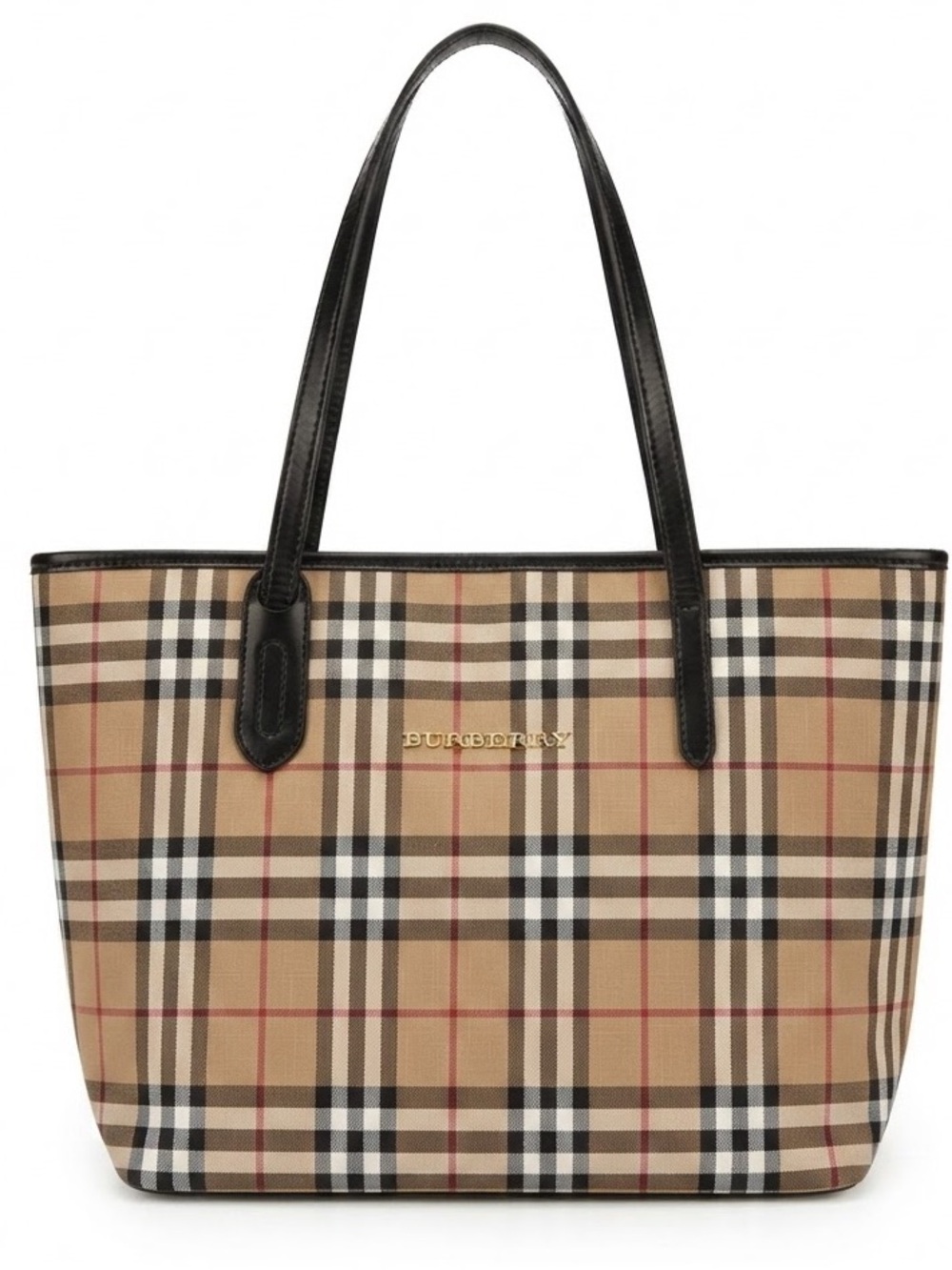 Y2K Tan Nova Check Canva Tote with Black Handles Shoulder Bag